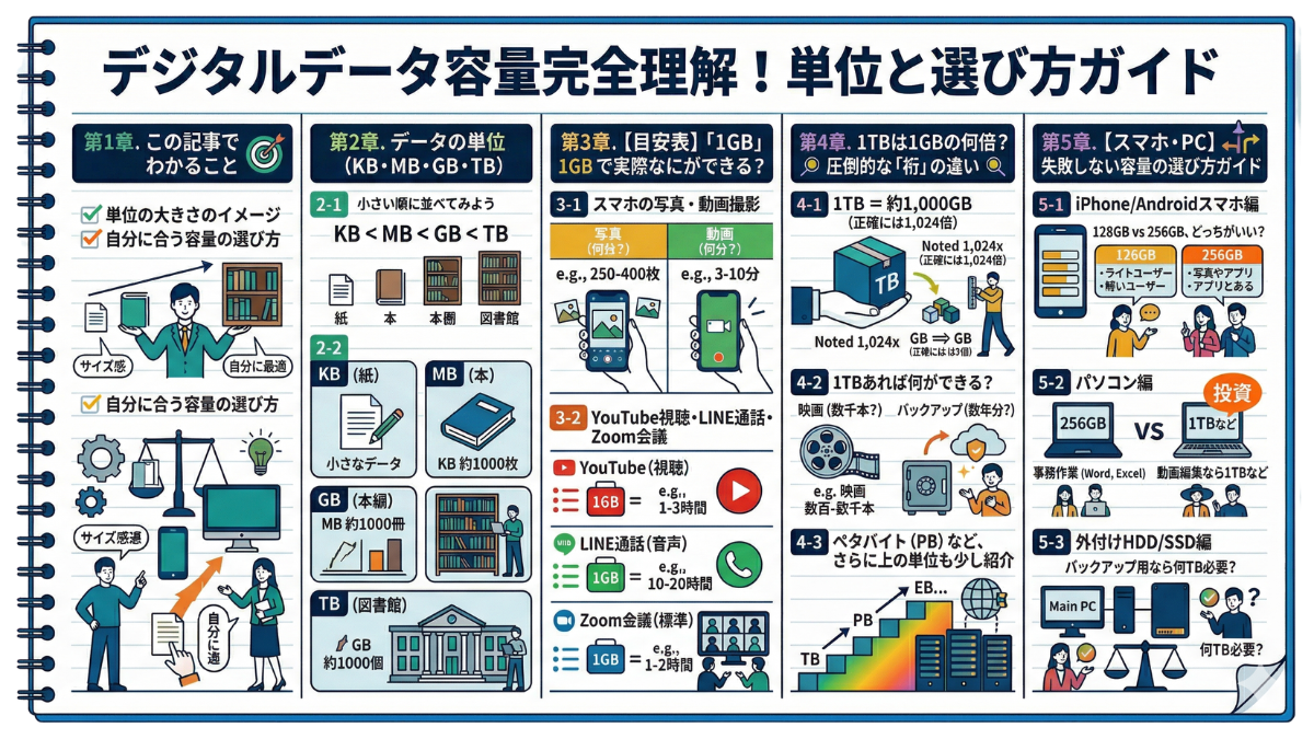 【図解】メガバイト(MB)とギガバイト(GB)の違いは？1GBでできることや容量の選び方を徹底解説